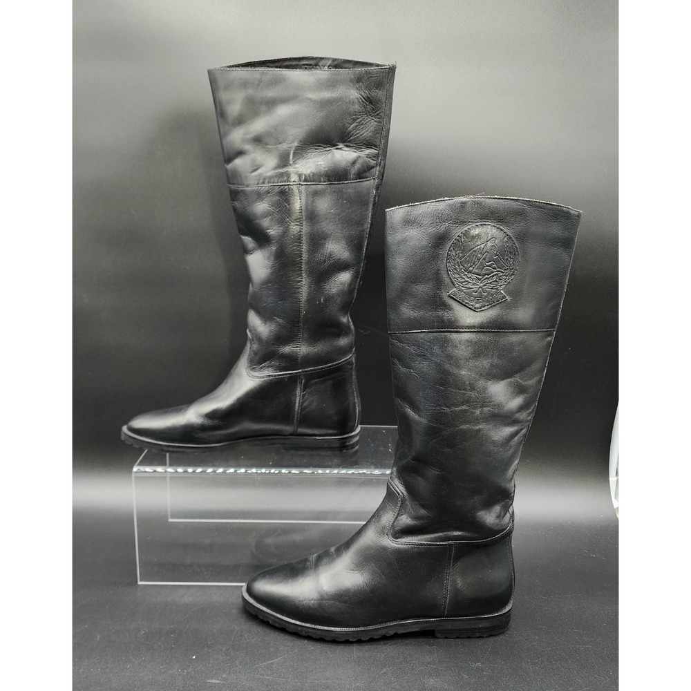 vintage Flings black leather tall‎ riding boots 7.5 m Rider Therese